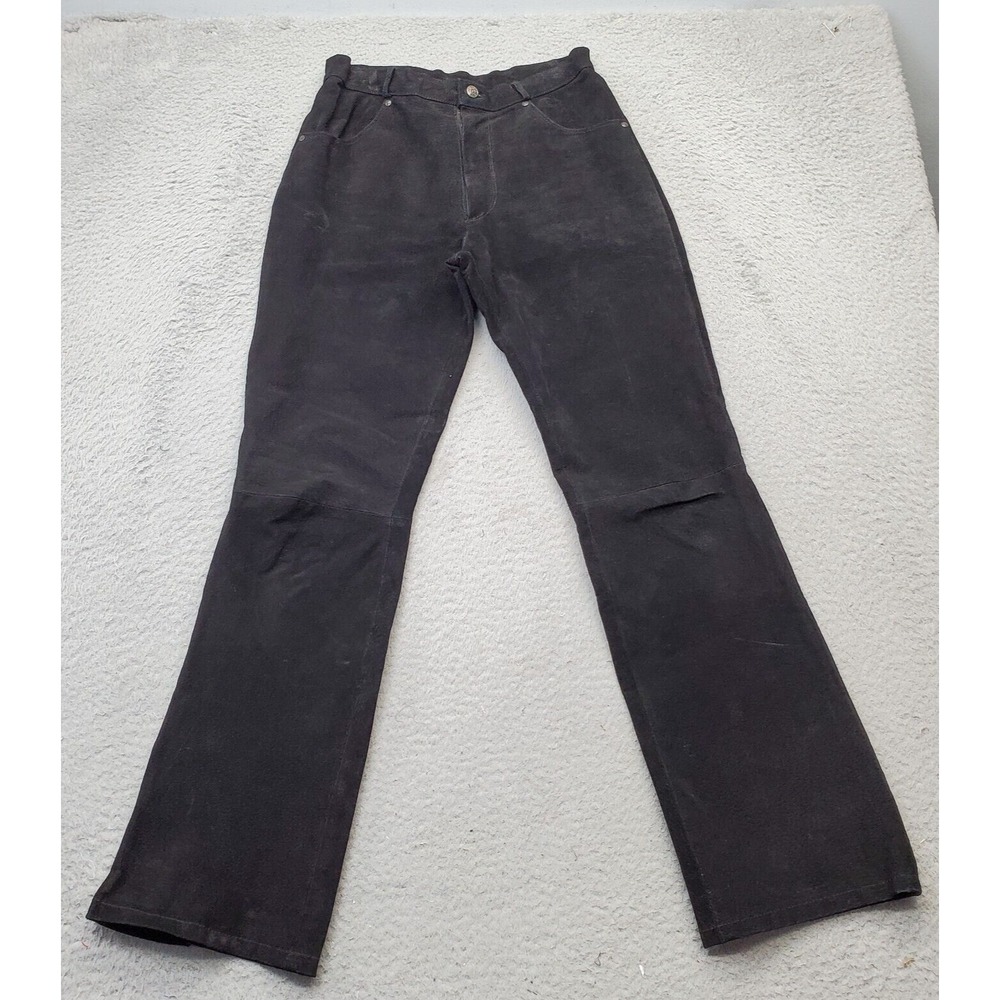 579 Pants Womens Size 3‎ Black Solid 100% Genuine Leather Flat Front Regular Fit